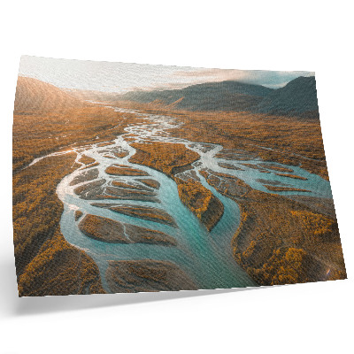 Decorative canvas print Majestic river, golden hills, turquoise water