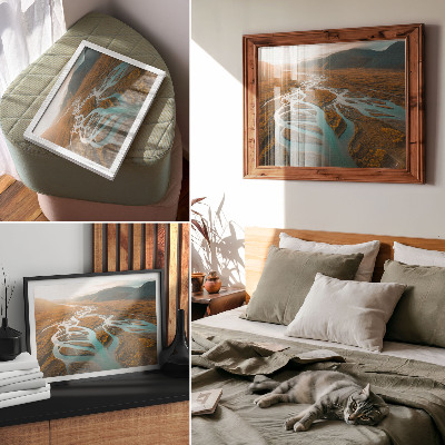 Decorative canvas print Majestic river, golden hills, turquoise water