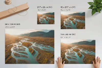 Decorative canvas print majestic river with golden hills and turquoise water