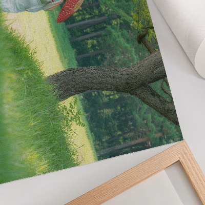 Poster Traditional clothes umbrella green meadow trees