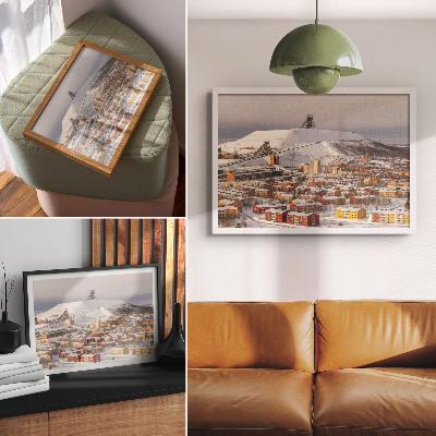 Decorative canvas print Winter town with colorful buildings contrasting with the snow