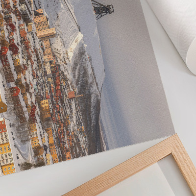 Decorative canvas print Winter town with colorful buildings contrasting with the snow