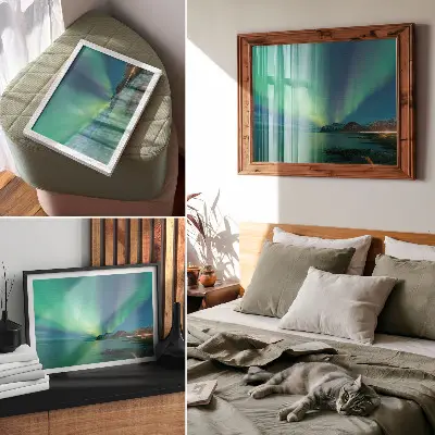 Aurora Borealis over the sea poster with a magical atmosphere