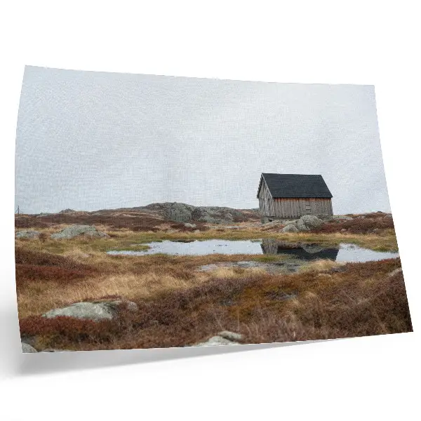 Photo canvas wooden cottage by the calm heathland lake