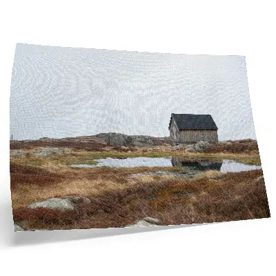 Photo canvas wooden cottage by the calm heathland lake
