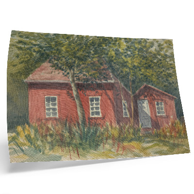Poster Wooden house, trees, rich greenery, idyllic