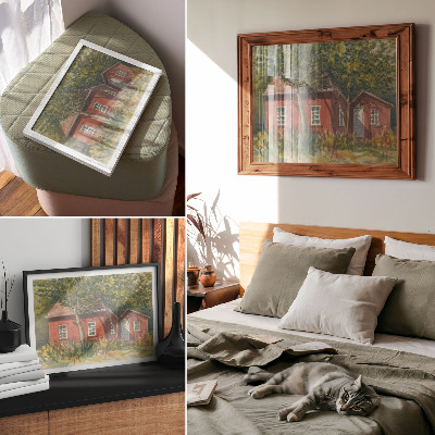 Poster Wooden house, trees, rich greenery, idyllic