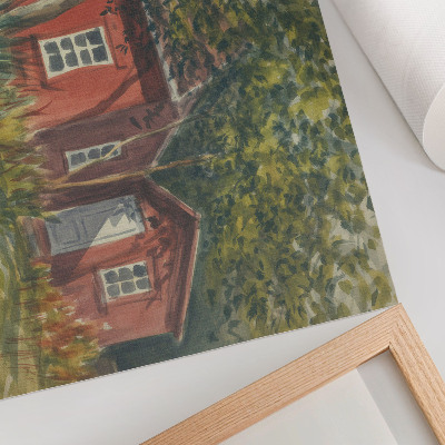Poster Wooden house, trees, rich greenery, idyllic