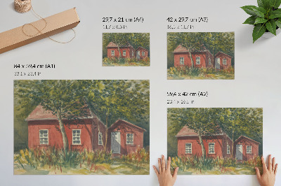 Poster Wooden house, trees, rich greenery, idyllic