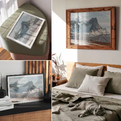 Photo canvas picturesque winter mountain landscape with reindeer