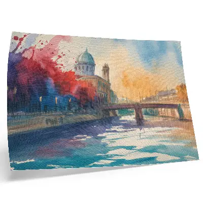 Decorative canvas print urban watercolor bridge with dome and water reflections