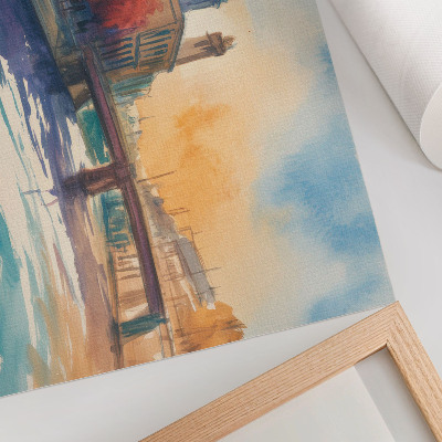 Decorative canvas print Urban watercolor bridge dome water reflections