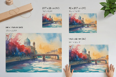 Decorative canvas print Urban watercolor bridge dome water reflections