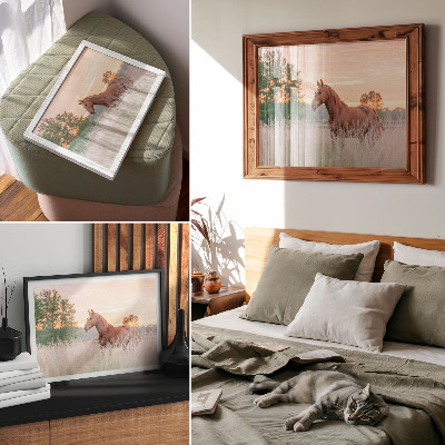 Poster Horse in the meadow in the morning, pastel colors, relaxation
