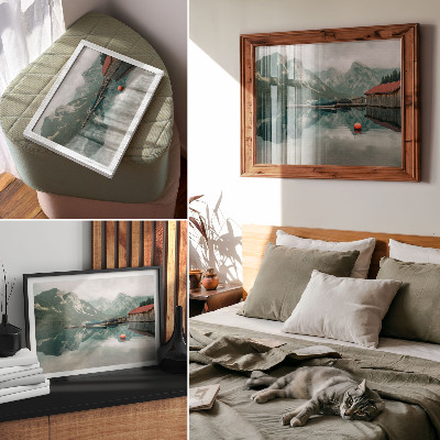 Photo canvas Mountain lake reflection peace wooden boats