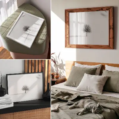 Decorative canvas print featuring a minimalist winter tree landscape in a harmony motif
