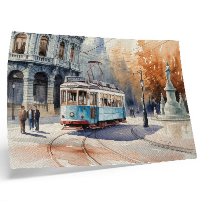Decorative canvas print Vintage city tram watercolor elegance
