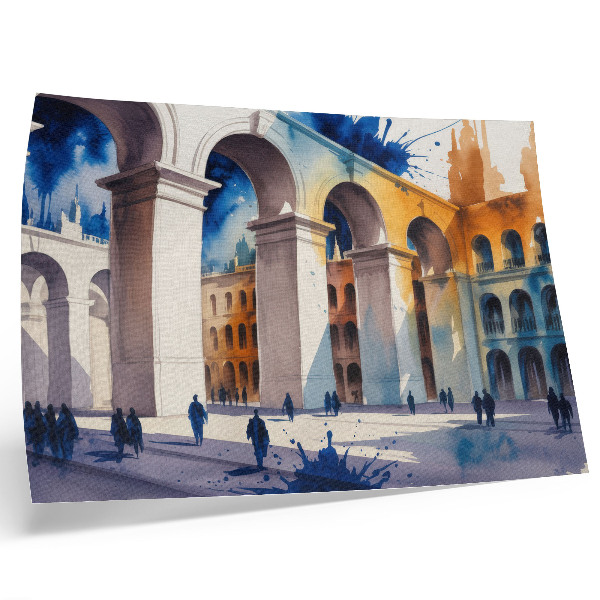 Poster Urban architecture watercolor stains elegant arches
