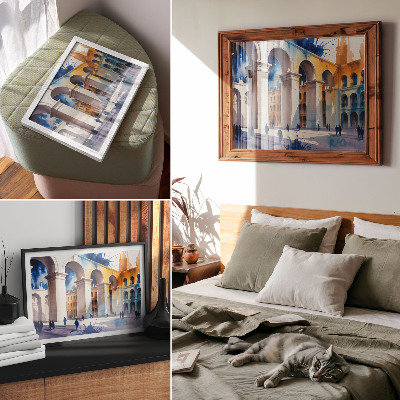 Poster Urban architecture watercolor stains elegant arches