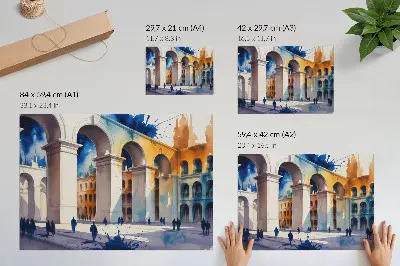 Poster urban architecture with watercolor stained elegant arches