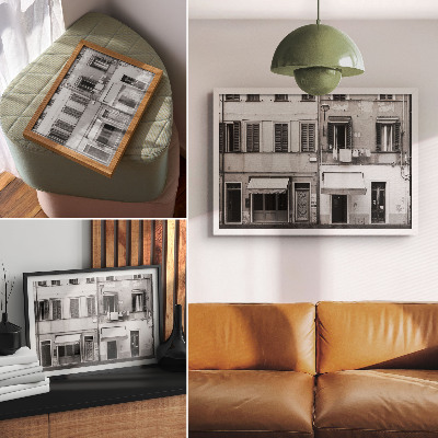 Photo canvas The facade of the tenement house, the contrast of black and white, minimalism