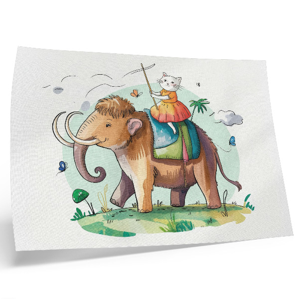 Decorative canvas print Cat on a mammoth fantasy nature magic