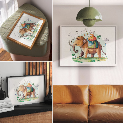 Decorative canvas print Cat on a mammoth fantasy nature magic