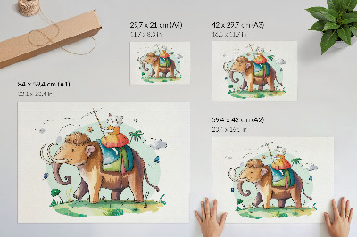 Decorative canvas print Cat on a mammoth fantasy nature magic