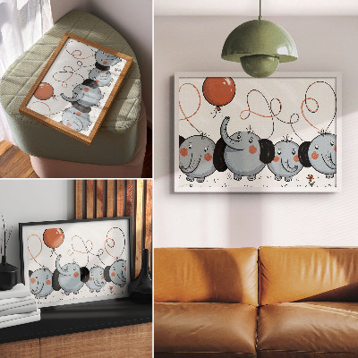 Poster Elephants with balloons, cleanliness, fun, joy