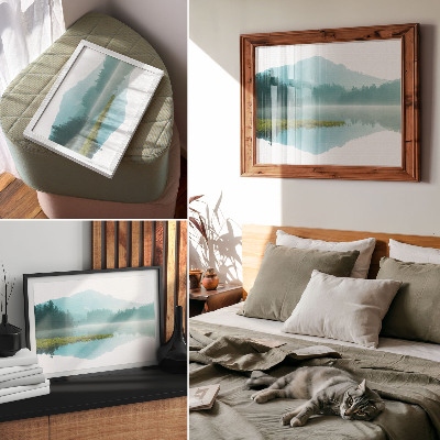 Photo canvas A peaceful lake among green mountains