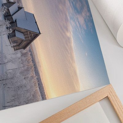 Poster A peaceful winter landscape with a wooden church