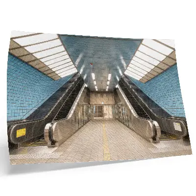 Decorative canvas print featuring a modern blue tile staircase with symmetrical patterns