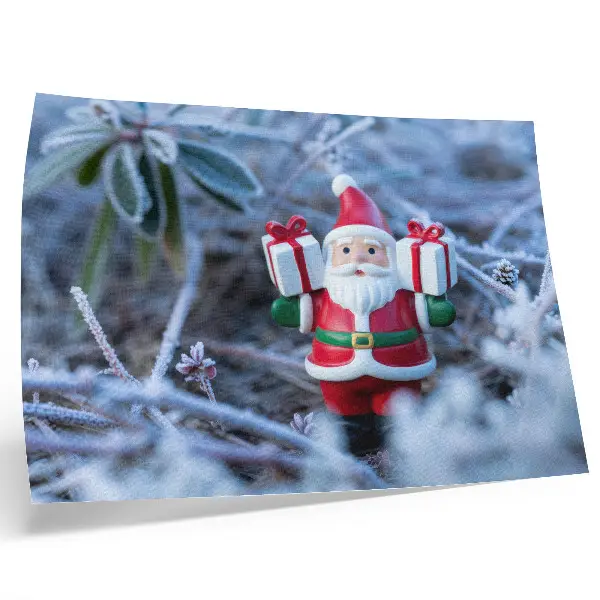 Santa Claus with gifts decorative canvas print in a winter setting