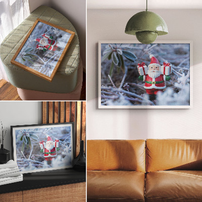 Decorative canvas print Santa Claus with gifts in a winter setting