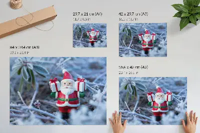 Santa Claus with gifts decorative canvas print in a winter setting