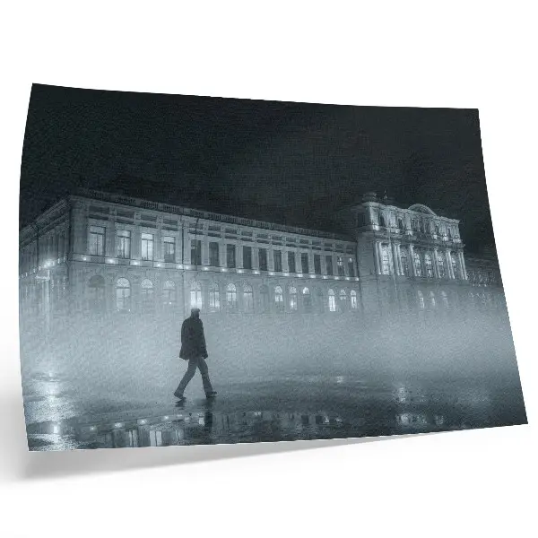 Photo canvas night city fog with monumental building