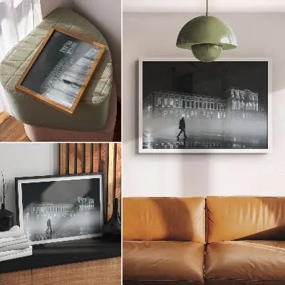 Photo canvas night city fog with monumental building