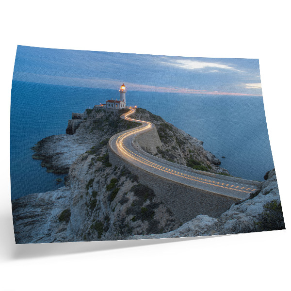Photo canvas A picturesque landscape with a lantern and a winding road at night