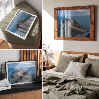 Photo canvas A picturesque landscape with a lantern and a winding road at night
