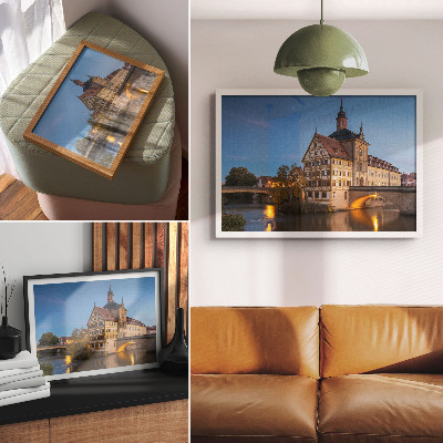Decorative canvas print Historic building, bridge, water, blue sky