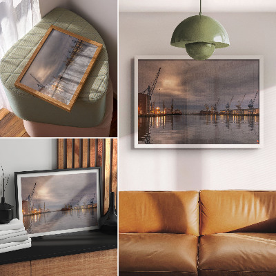 Photo canvas Atmospheric port cranes reflected in the water