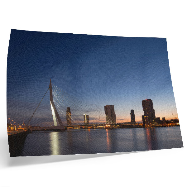 Decorative canvas print Bridge and city at dusk with shining city lights