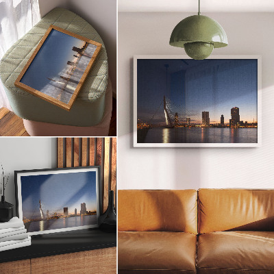 Decorative canvas print Bridge and city at dusk with shining city lights