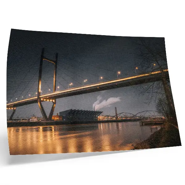 Poster bridge with modern structure at night in a peaceful atmosphere