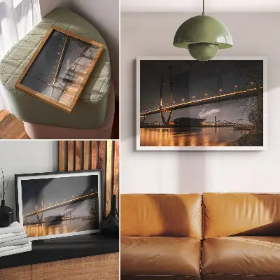 Poster bridge with modern structure at night in a peaceful atmosphere