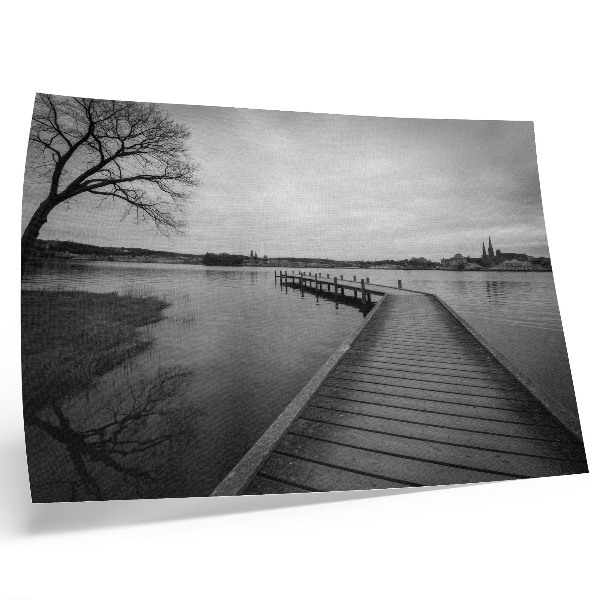 Decorative canvas print Black and white landscape wooden pier calm lake