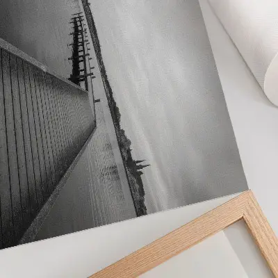 Decorative canvas print black and white landscape of a wooden pier on a calm lake