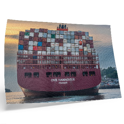 Poster A container ship full of colorful containers on the water