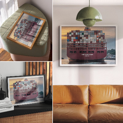 Poster A container ship full of colorful containers on the water