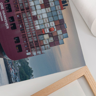 Poster A container ship full of colorful containers on the water